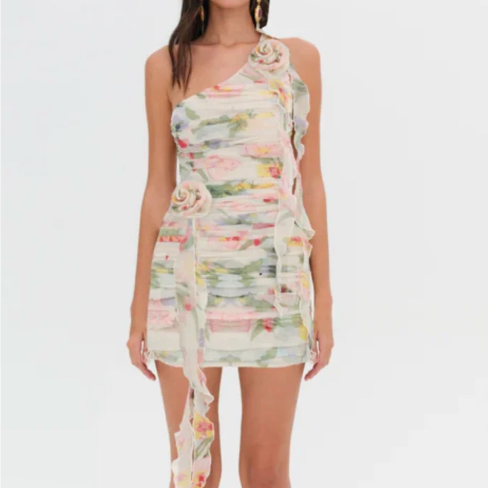 For Love And Lemons Pastel Floral One-Shoulder Dress - Abby dress